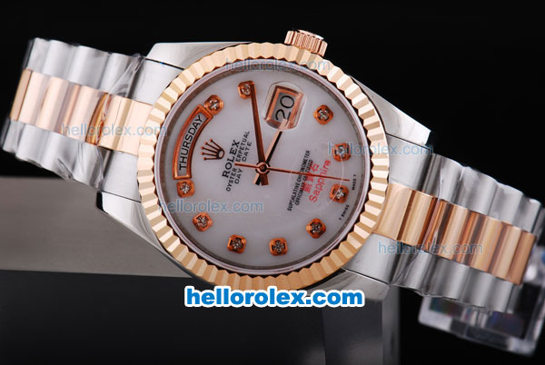 Rolex Day-Date Oyster Perpetual Automatic Rose Gold Bezel with White Dial and Diamond Marking-Big Calendar - Click Image to Close